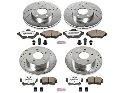 PowerStop Z26 Street Warrior Brake Rotor and Pad Kit; Front and Rear (94-98 Mustang GT, V6)