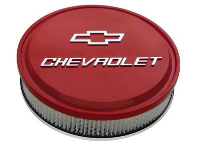 14-Inch Round Slant-Edge Air Cleaner with Bowtie and Chevrolet Logo; Red