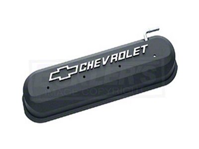 LS Slant-Edge Valve Cover with Bowtie and Chevrolet Logo; Black Crinkle