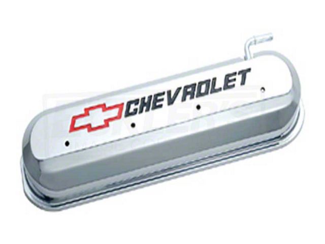 LS Slant-Edge Valve Cover with Bowtie and Chevrolet Logo; Chrome