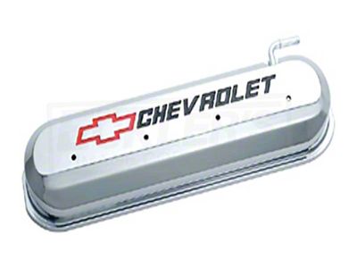 LS Slant-Edge Valve Cover with Bowtie and Chevrolet Logo; Chrome