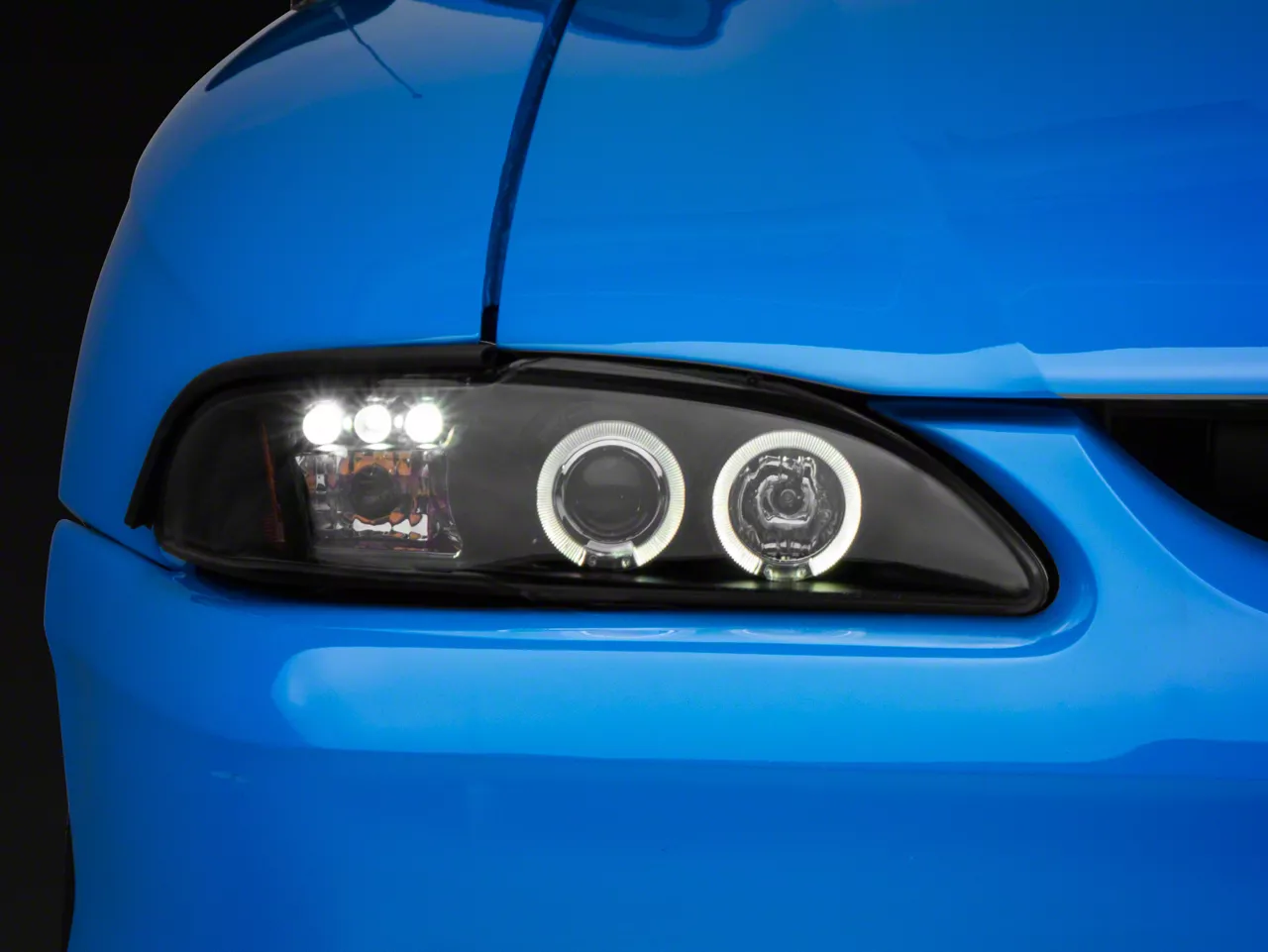 Mustang LED Halo Projector Headlights; Black Housing; Clear Lens (9498