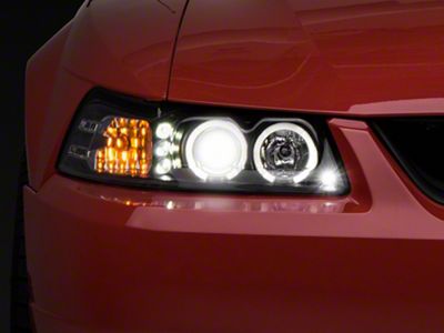 LED Halo Projector Headlights; Black Housing; Clear Lens (99-04 Mustang)