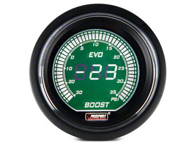 Prosport 52mm EVO Series Boost Gauge; Electrical; 35 PSI; Green/White (Universal; Some Adaptation May Be Required)