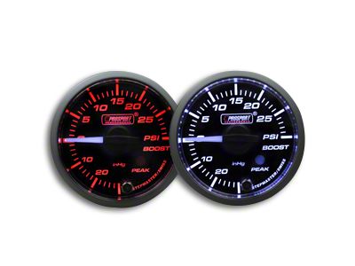 Prosport 52mm Premium Series White Pointer Boost Gauge; Electrical; Amber/White (Universal; Some Adaptation May Be Required)