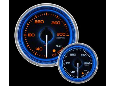 Prosport 52mm Crystal Blue Series Oil Temperature Gauge; Electrical; Amber/White with Blue Halo Ring (Universal; Some Adaptation May Be Required)