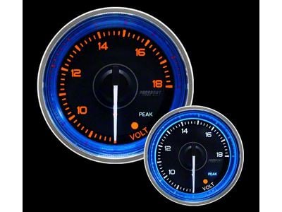Prosport 52mm Crystal Blue Series Volt Gauge; Electrical; Amber/White with Blue Halo Ring (Universal; Some Adaptation May Be Required)