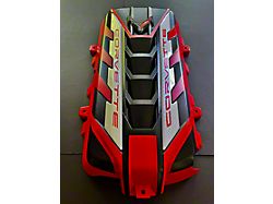 Race Ready Panels Engine Cover; Torch Red/Black with Red Letter Arctic White Carbon Fiber Rails (20-26 6.2L Corvette C8 Coupe)