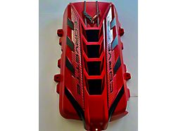 Engine Cover; Torch Red/Black with Black Letter Red Carbon Fiber Rails (20-26 6.2L Corvette C8 Coupe)