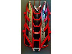 Race Ready Panels Engine Cover; Torch Red/Black with OEM Rails and Silver Emblem (20-26 6.2L Corvette C8 Coupe)