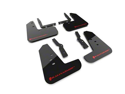 Rally Armor Black Mud Flaps with Red Logo; Front and Rear (24-25 Mustang)