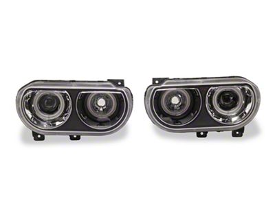 Raxiom Dual Projector LED Halo Headlights; Black Housing; Clear Lens (08-14 Challenger w/ Factory HID Headlights)