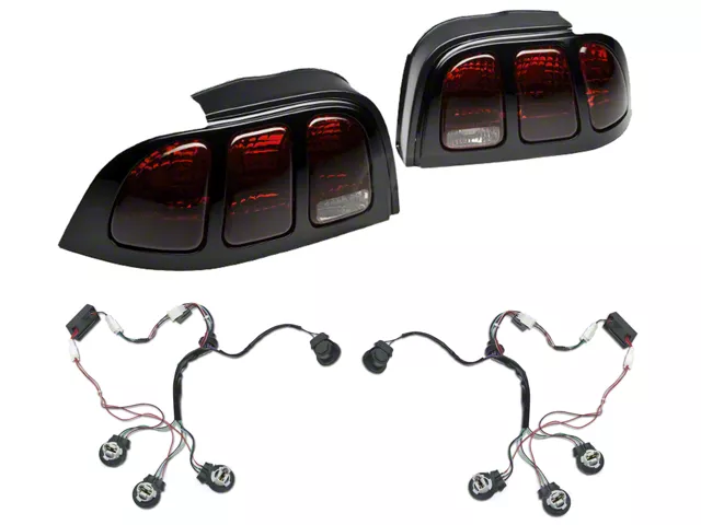 Raxiom Tail Lights and Sequential Tail Light Kit; Black Housing; Smoked Lens (94-98 Mustang)