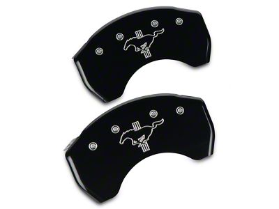 MGP Brake Caliper Covers with Tri-Bar Pony Logo; Black; Rear Only (15-23 Mustang GT, EcoBoost, V6)