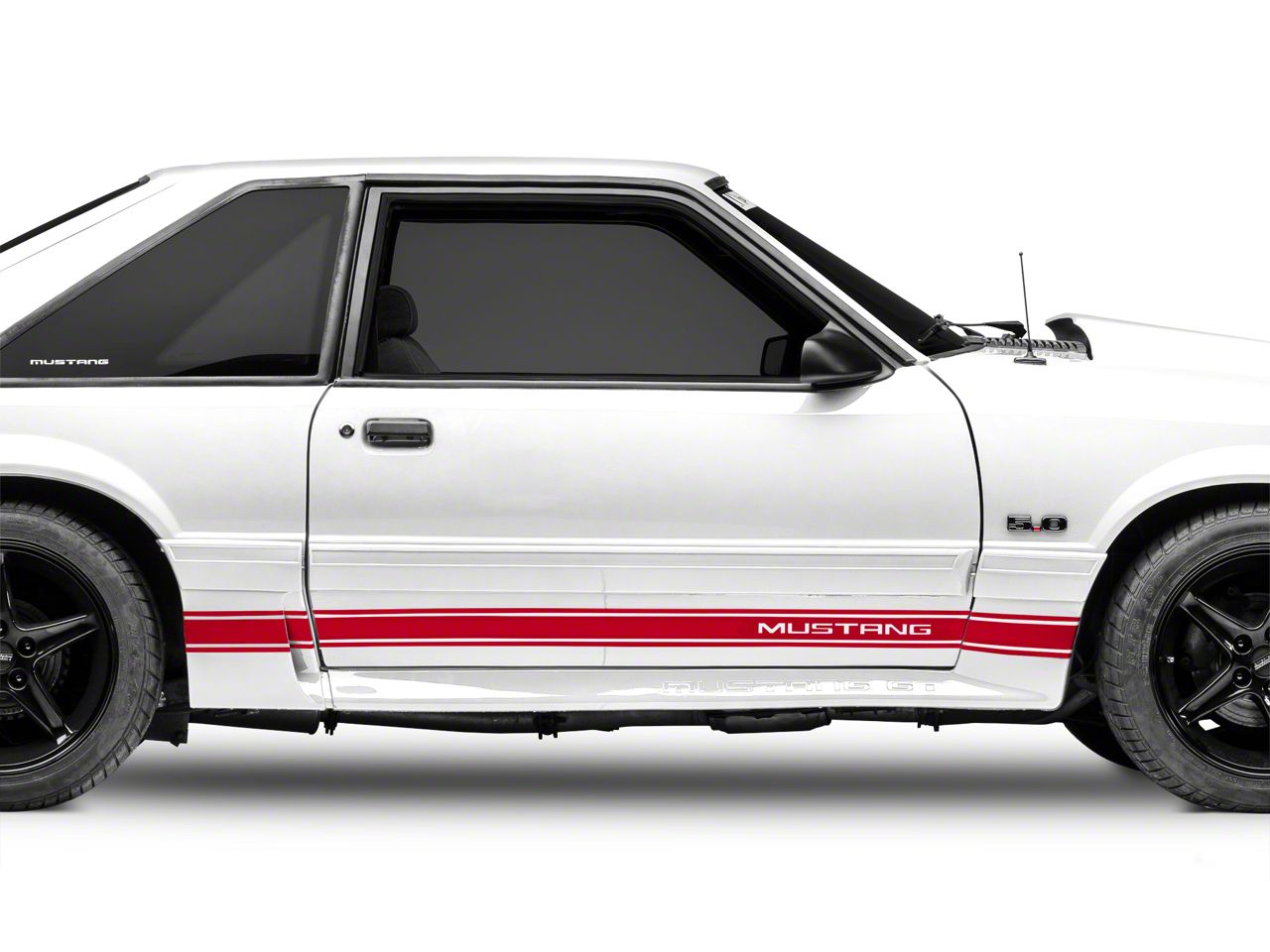 Mustang Rocker Stripes with Mustang Lettering; Red (79-93