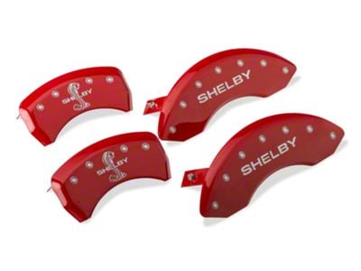 MGP Brake Caliper Covers with Shelby Snake Logo; Red; Front and Rear (05-09 Mustang GT, V6)