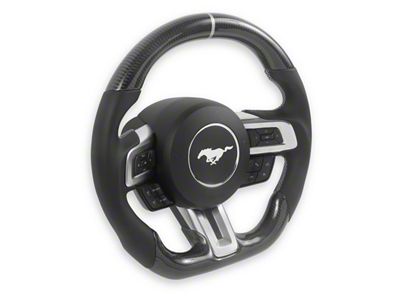 Drake Muscle Cars Steering Wheel; Carbon Fiber with Leather Grips (18-23 Mustang w/ Non-Heated Steering Wheel)