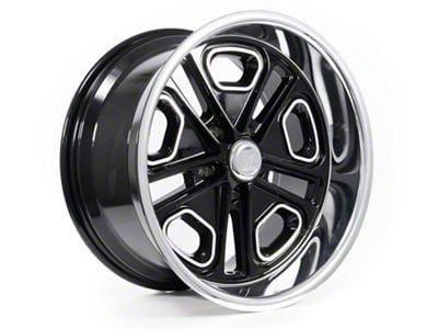 Resto Vintage Wheel Co Del Ray Glossy Black Center with Milled Window Diamond Cut Lip Wheel; 17x8; 1mm Offset (99-04 Mustang)