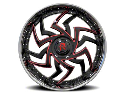 Revenge Luxury Wheels RL-107 Black Paint Red Milled with Chrome Lip Wheel; 24x9; 15mm Offset (11-23 RWD Charger, Excluding SRT Hellcat & Widebody)