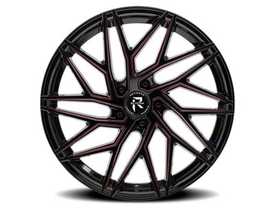 Revenge Luxury Wheels RL-102 Black Paint Red Milled Wheel; 22x9; 20mm Offset (08-23 RWD Challenger, Excluding Widebody)