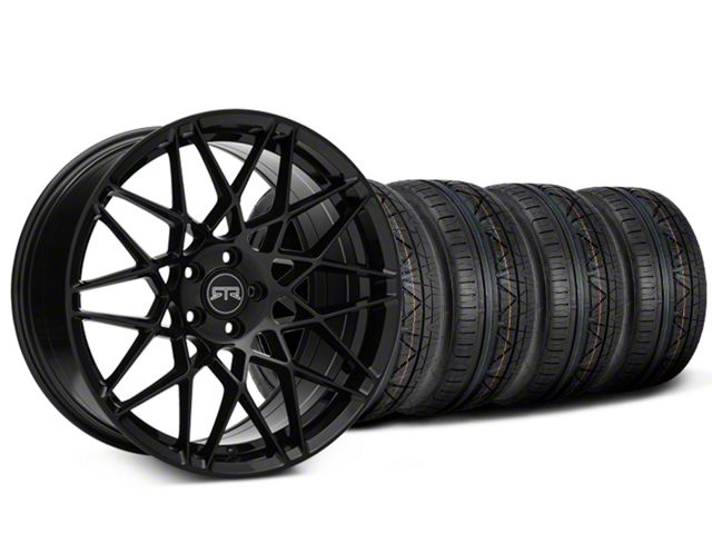 Staggered RTR Tech Mesh Gloss Black Wheel and NITTO INVO Tire Kit; 20x9.5/10.5 (05-14 Mustang GT w/o Performance Pack, V6)