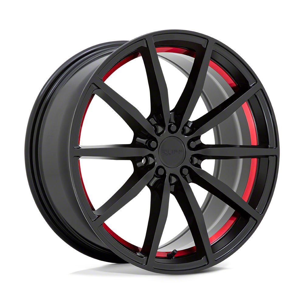 RUFF Mustang Burnout Gloss Black with Red Inner Lip Wheel; 18x8; 38mm ...