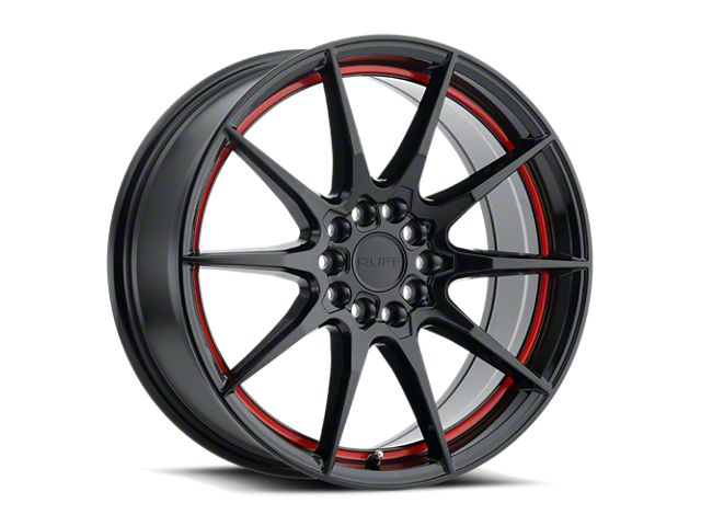 RUFF Mustang Speedster Gloss Black with Red Stripe Wheel; 18x8; 38mm ...