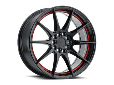 RUFF Speedster Gloss Black with Red Stripe Wheel; 18x8; 38mm Offset (99-04 Mustang GT, V6)