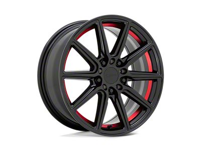 RUFF Throttle Gloss Black with Machined Red Inner Lip Wheel; 17x7.5; 38mm Offset (99-04 Mustang GT, V6)