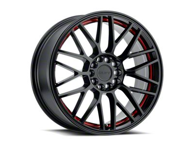 RUFF Overdrive Gloss Black with Red Inner Lip Wheel; 18x8; 38mm Offset (16-24 Camaro, Excluding SS w/ 6-Piston Front Calipers & ZL1)
