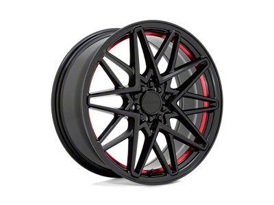 RUFF Clutch Gloss Black with Machined Red Inner Lip Wheel; 18x8; 38mm Offset (24-25 Mustang)