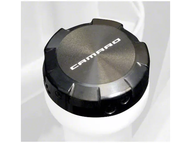 Drake Muscle Cars Billet Aluminum Washer Fluid Reservoir Cap; Black (10-15 Camaro)