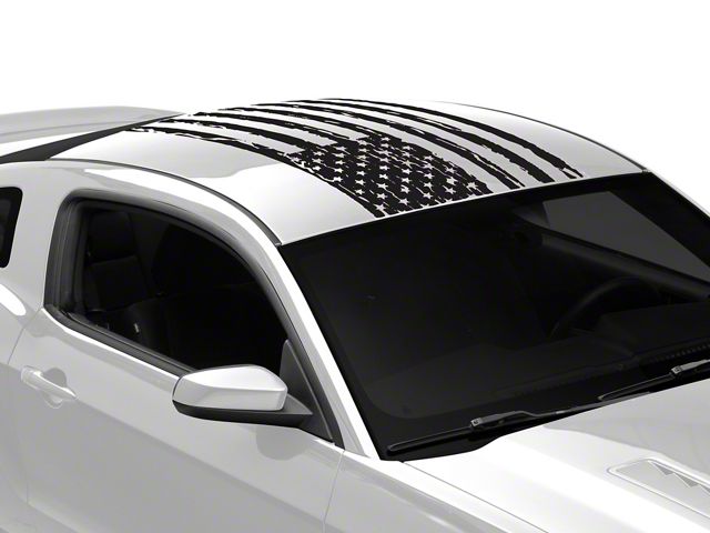 SEC10 Distressed Flag Roof Panel Decal; Gloss Black (10-14 Mustang Coupe)