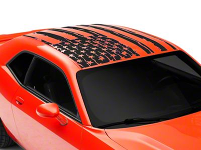 SEC10 Distressed Flag Roof Decal; Gloss Black (08-23 Challenger)