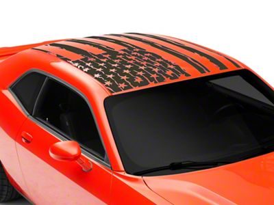 SEC10 Distressed Flag Roof Decal; Matte Black (08-23 Challenger)