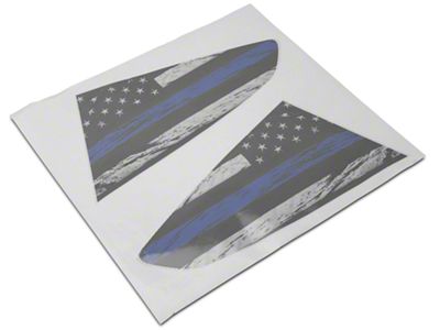 SEC10 Distressed Flag Quarter Window Decals; Blue Line (24-25 Mustang Fastback)