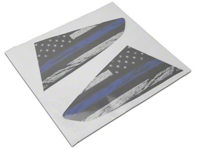 SEC10 Distressed Flag Quarter Window Decals; Blue Line (2024 Mustang Fastback)