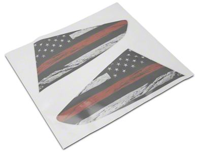 SEC10 Distressed Flag Quarter Window Decals; Red Line (2024 Mustang Fastback)