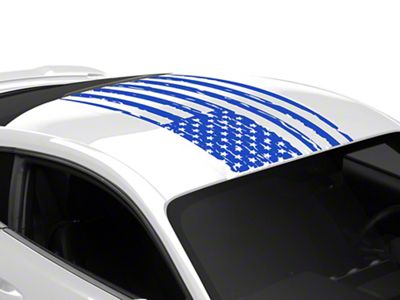 SEC10 Distressed Flag Roof Panel Decal without Antenna Cutout; Blue (24-25 Mustang Fastback)