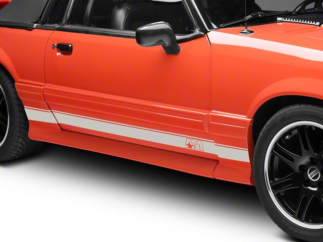 SEC10 Rocker Stripes with AM Logo; Silver (79-93 Mustang)