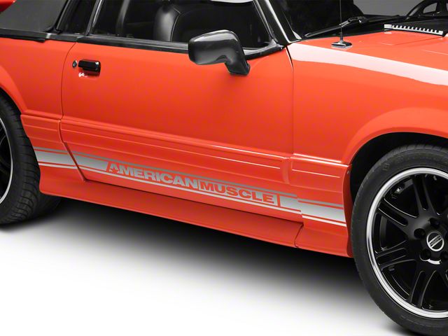 SEC10 Rocker Stripes with AmericanMuscle Logo; Silver (79-93 Mustang)