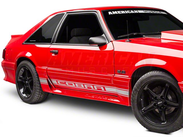 Rocker Stripes with Cobra Lettering; Silver (79-93 Mustang)