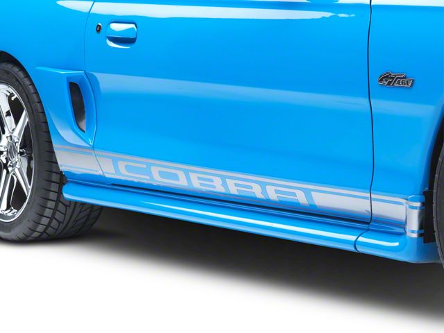 Rocker Stripes with Cobra Lettering; Silver (94-04 Mustang)