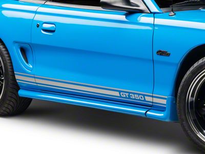 SEC10 Rocker Stripes with GT350 Logo; Silver (94-04 Mustang)