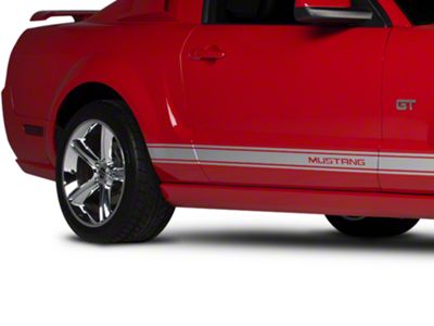 Rocker Stripes with Mustang Lettering; Silver (05-14 Mustang)