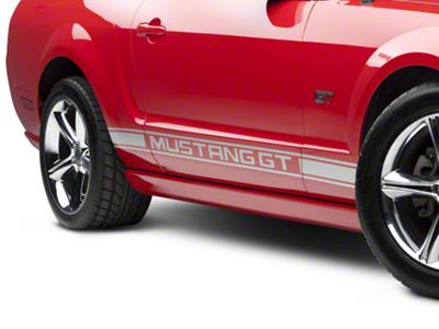 Rocker Stripes with Mustang GT Lettering; Silver (05-14 Mustang)