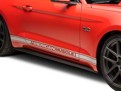 SEC10 Rocker Stripes with AmericanMuscle Logo; Silver (15-23 Mustang)