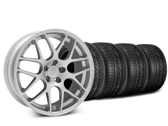 Staggered AMR Silver Wheel and NITTO INVO Tire Kit; 19x8.5/10 (05-14 Mustang)