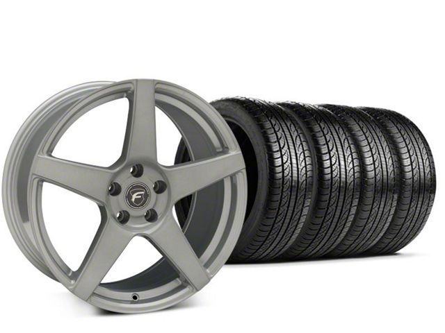Forgestar CF5 Silver Wheel & Pirelli P-Zero Nero Tire Kit; 19x9.5 (15-22 Mustang GT, EcoBoost, V6)