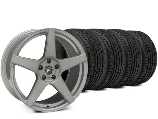 Forgestar CF5 Silver Wheel & Michelin Pilot Sport A/S 3+ Tire Kit; 19x9.5 (15-22 Mustang GT, EcoBoost, V6)